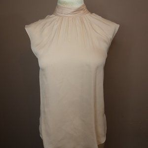 Veronica Beard Women's 0 Light Pink Silk Top Tie Neck Pleated Sleeveless